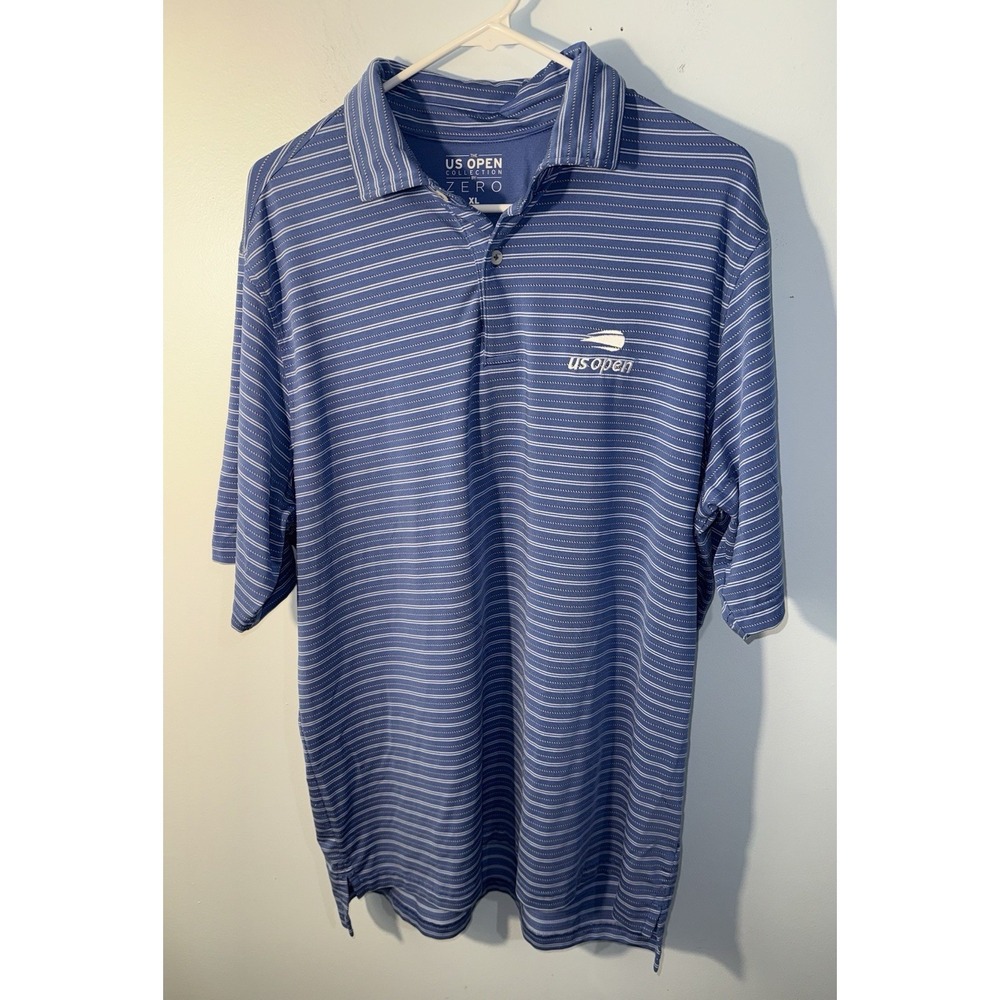 US OPEN Men's Zero Collection Polo Shirt Blue White Striped Golf Size XL